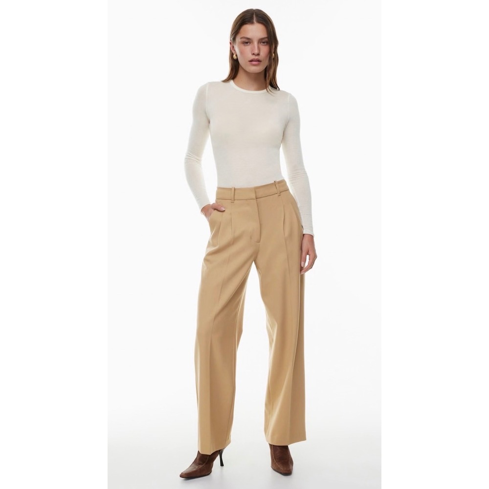 Wilfred Effortless Pant High Waisted Pleated Wide Leg Trousers Tan Birch Size 6